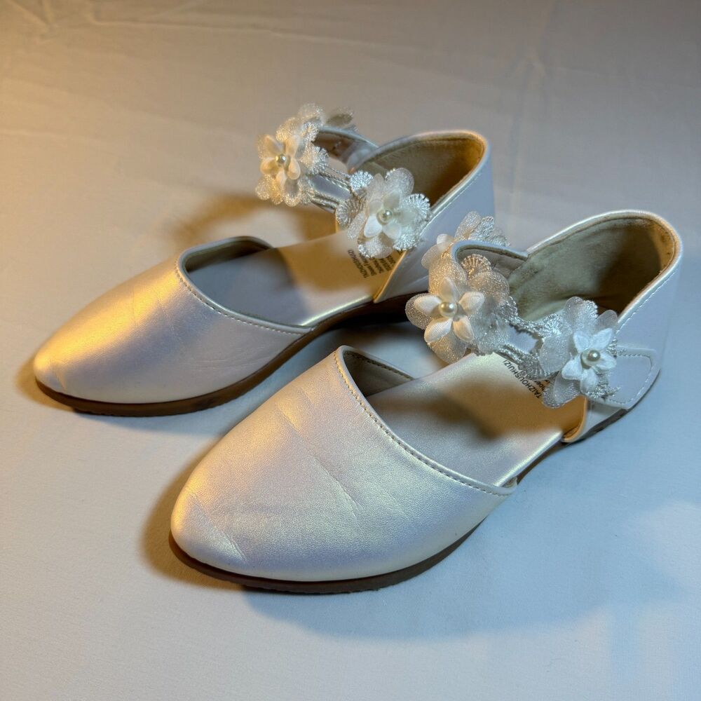 TAIZHOUSHUIZI Sz 32 US 1 Mary Jane Ballet Flats Girls White Faux Leather Comfort